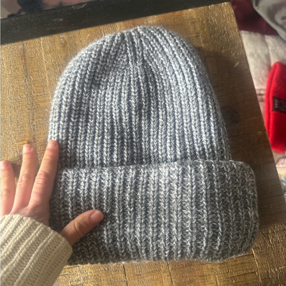 “Let’s Go Beach Combing” Gray Knit Beanie with Embroidered Design - Picture 4 of 6